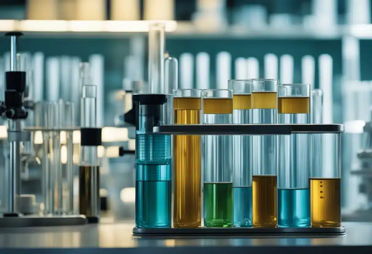 A laboratory setting with test tubes and equipment, showing the process of diagnosing albuminuria