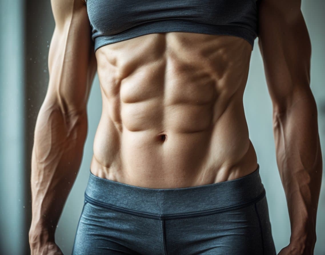 Close-up of a healthy adult torso showing defined abdominal muscles and smooth skin, highlighting physical transformation and improved body composition.