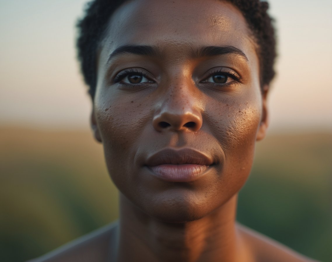 Close-up portrait of a calm adult person showing healthy skin and a confident expression, symbolizing improved metabolic health.