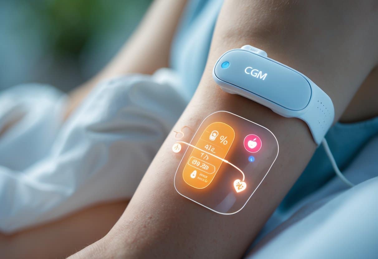 v2-11ug8c-609i8 - Preventive Medicine Daily Close-up of a person's upper arm with a continuous glucose monitor sensor attached, showing the device on the skin.