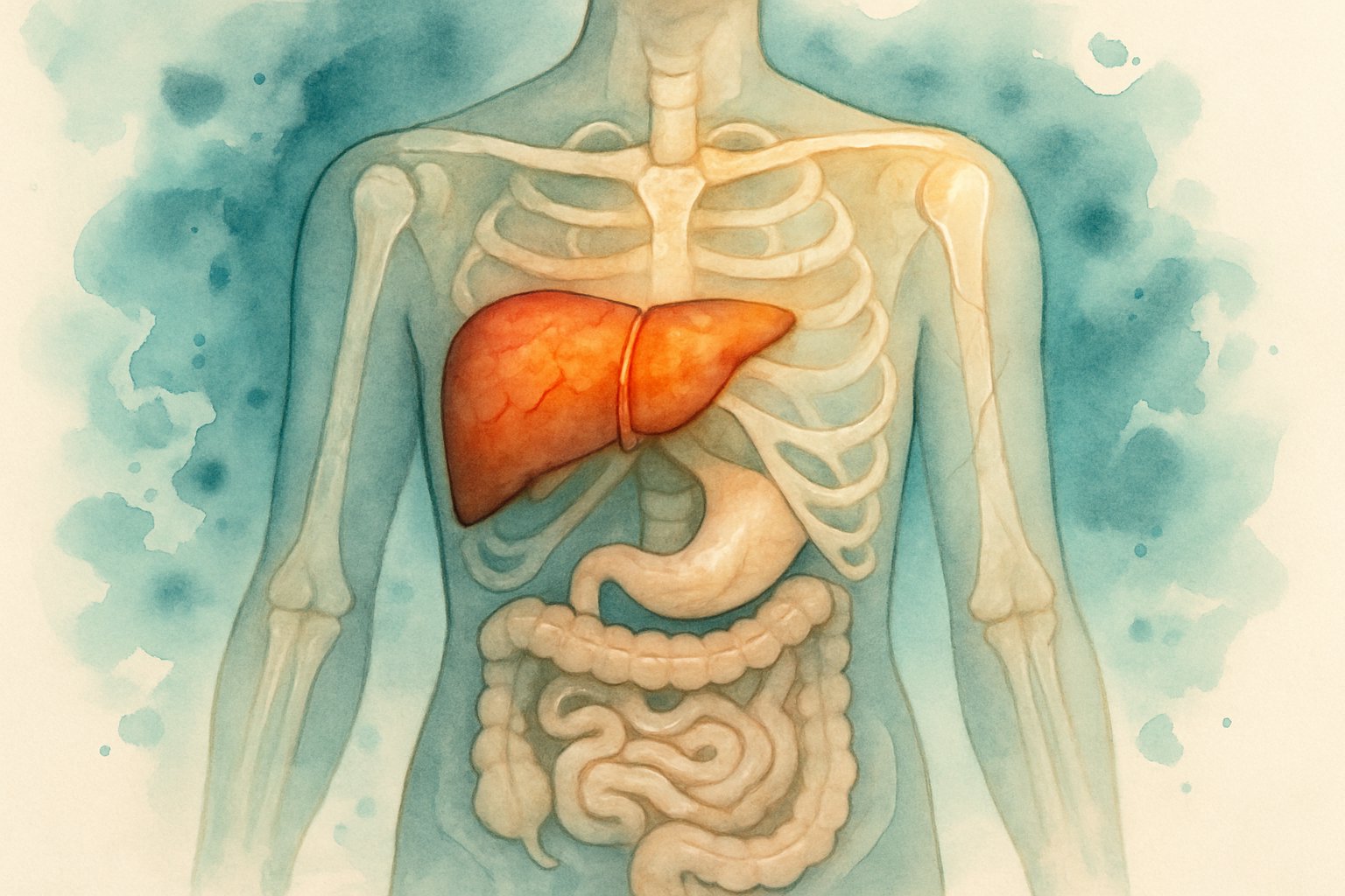A human body illustration highlighting the liver, bones, and digestive system with visual cues indicating health issues related to high ALP levels.